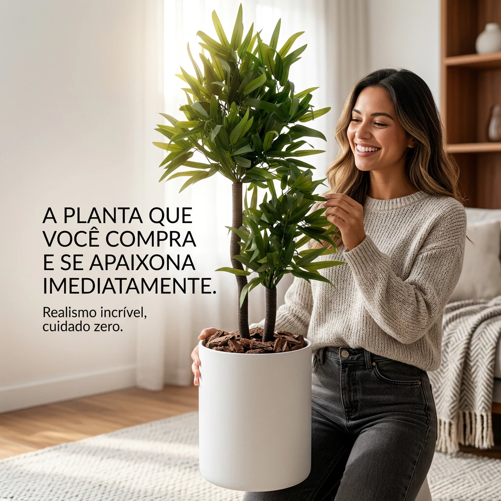 Vaso com Planta Bambu da Sorte Artificial – Conjunto 1m Decorativo Completo