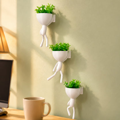 Kit 3 Mini vasos Alpinistas com flor planta artificial vasos cachepot decorativos para sala casa decorar enfeite