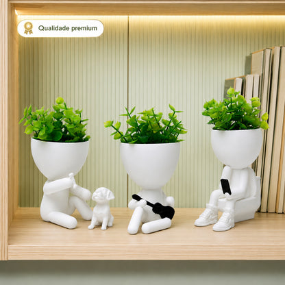 Kit 3 Mini vasos Alpinistas com flor planta artificial vasos cachepot decorativos para sala casa decorar enfeite