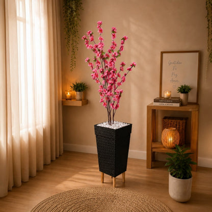 Planta Artificial Cerejeira Rosa Bebe Com Vaso Grande + Suporte Decorativo Decoração Enfeite Sala Casa