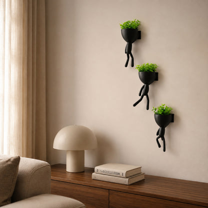Kit 3 Mini vasos Alpinistas com flor planta artificial vasos cachepot decorativos para sala casa decorar enfeite