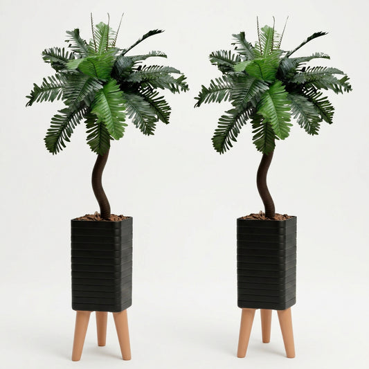 Kit 2 Plantas Artificiais com Vaso para Sala e Escritório Folhagem Realista Design Moderno