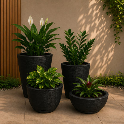 Kit 04 Vasos para Planta Flor Casa Jardim Varanda Coluna Redonda N1 N2 Bojo N1 + Bacia N1 com prato