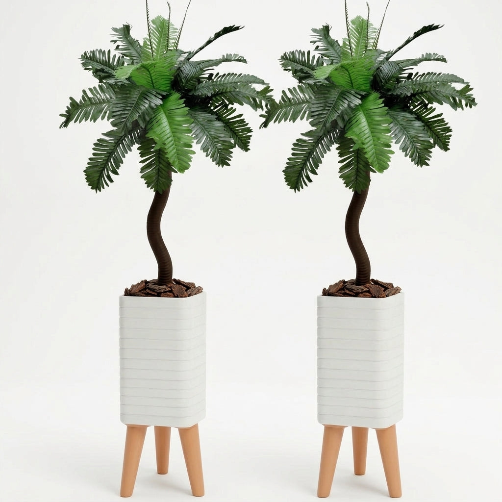 Kit 2 Plantas Artificiais com Vaso para Sala e Escritório Folhagem Realista Design Moderno