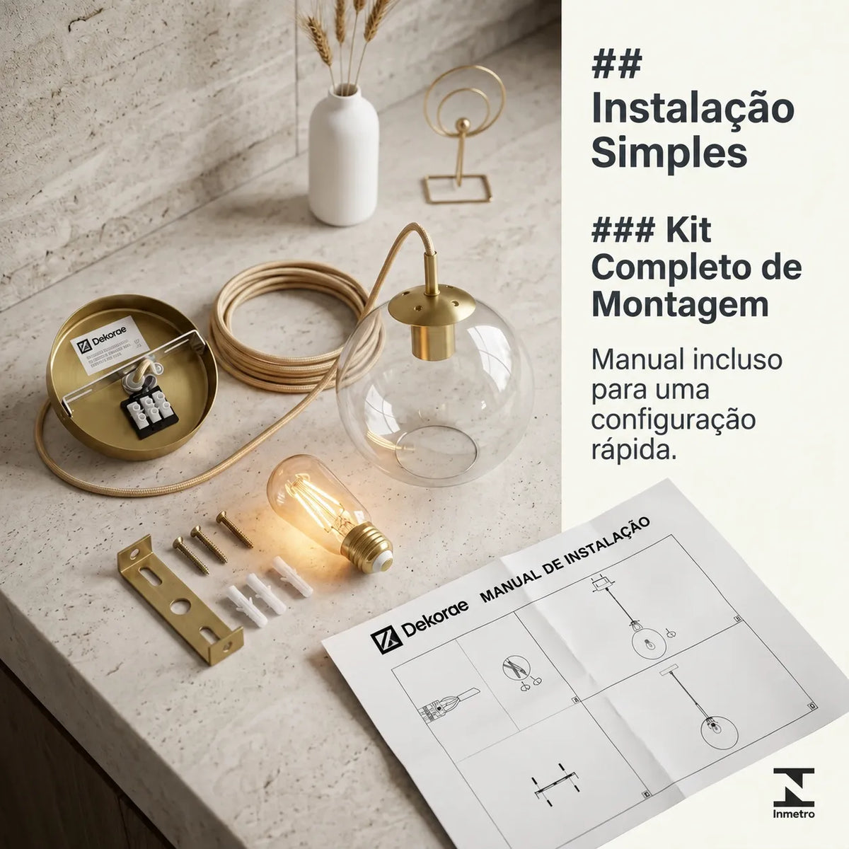 Lustre Pendente Teto Globo Vidro Dourado E27 Com Lâmpada
