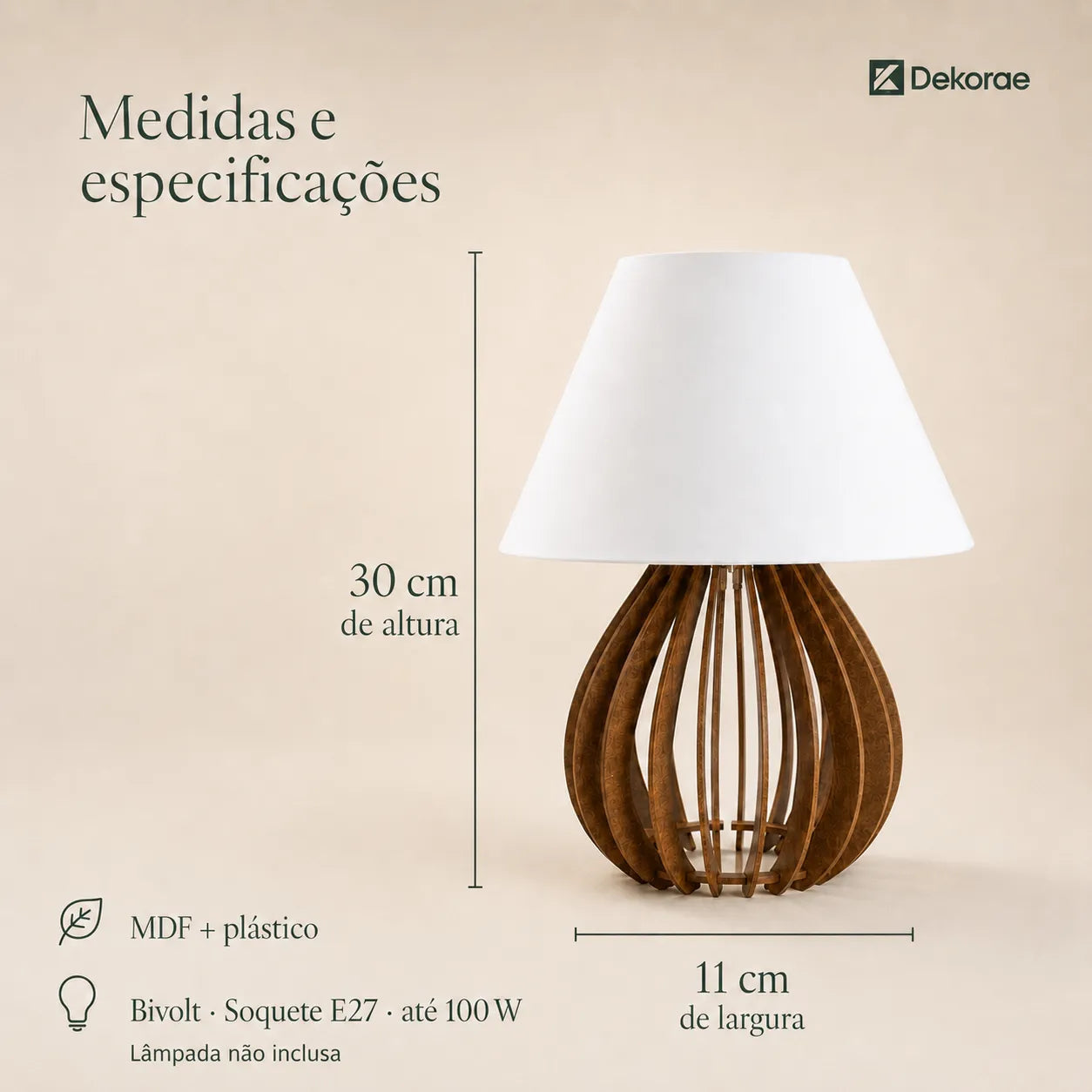 Luminária Abajur de Mesa Minimalista em Madeira