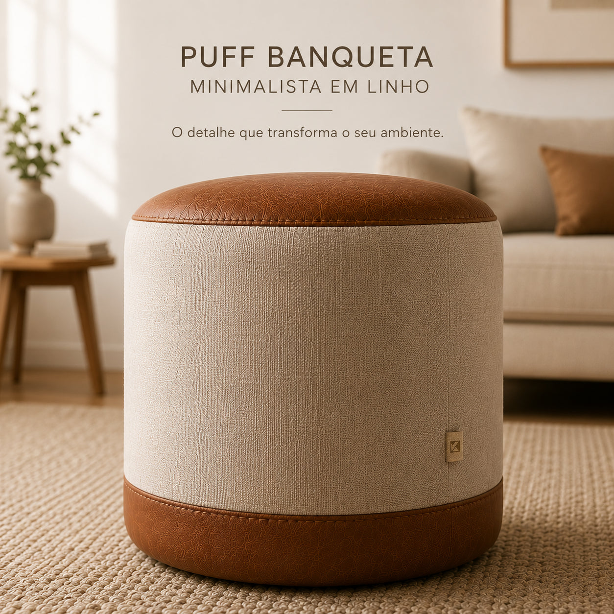 Puff Banqueta Minimalista em Linho