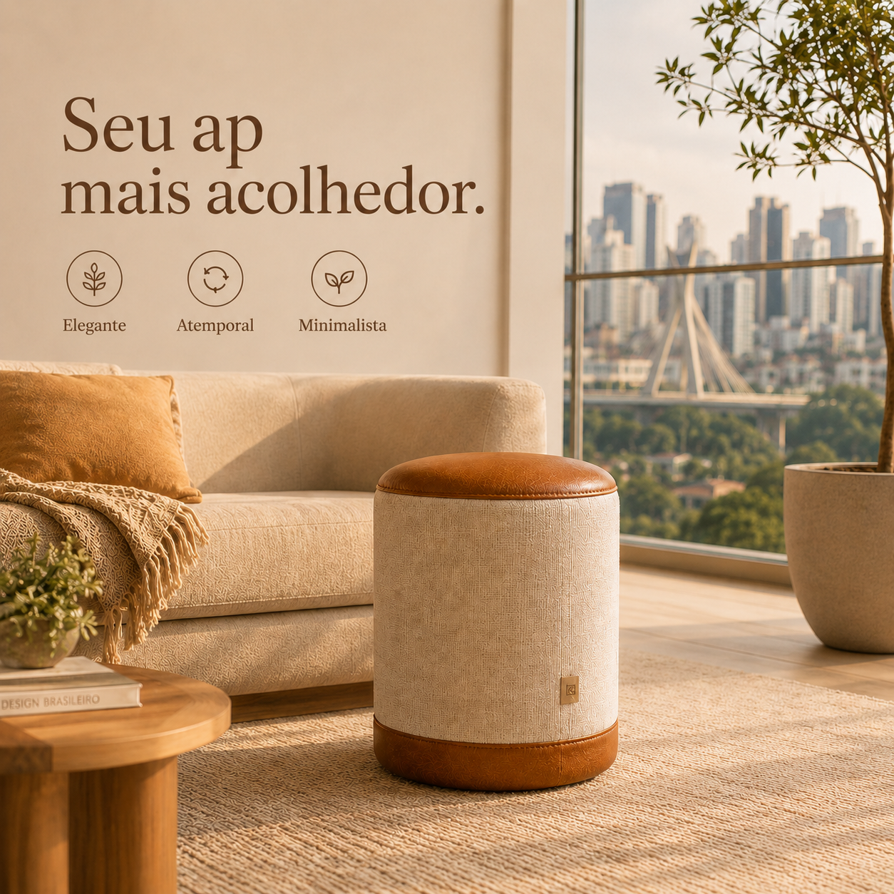 Puff Banqueta Minimalista em Linho