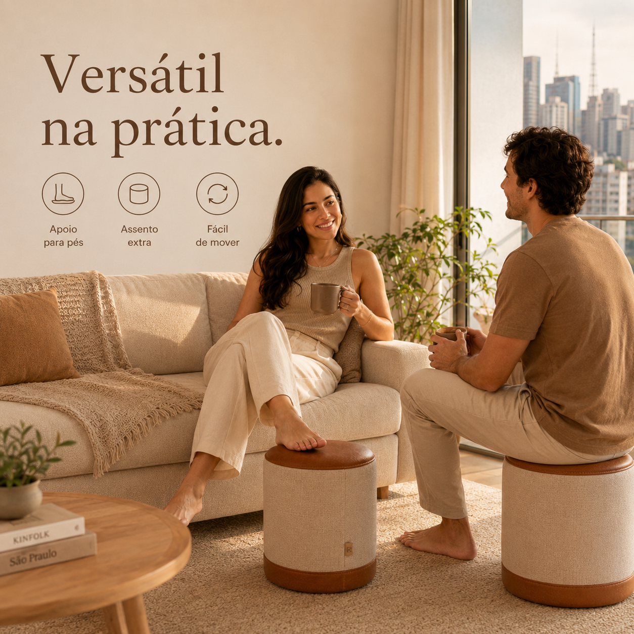 Puff Banqueta Minimalista em Linho