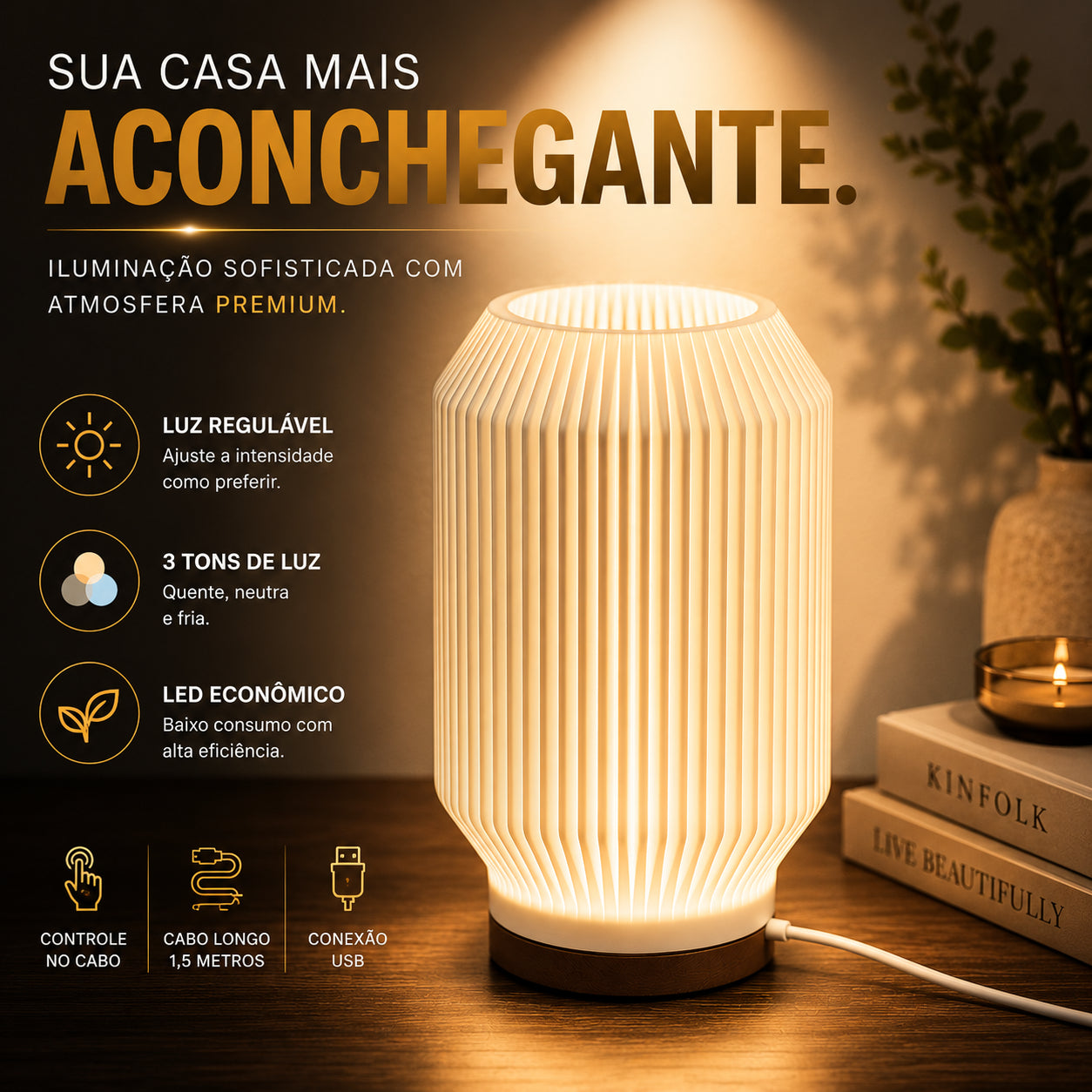Luminária Abajur LED Canelada 3D Dekorae™