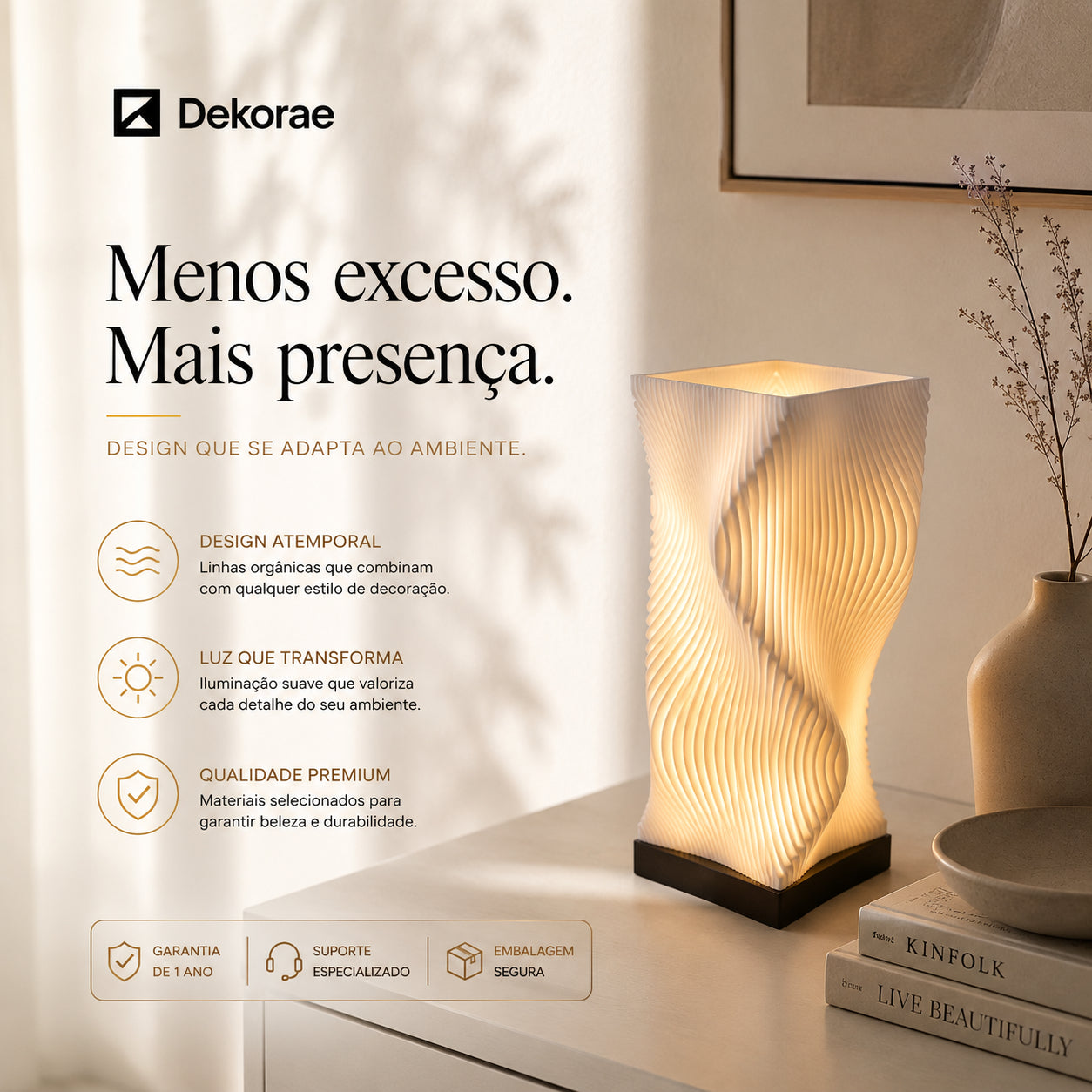 Luminária Onda Wave LED DEKORAE | Abajur | Design Escultural