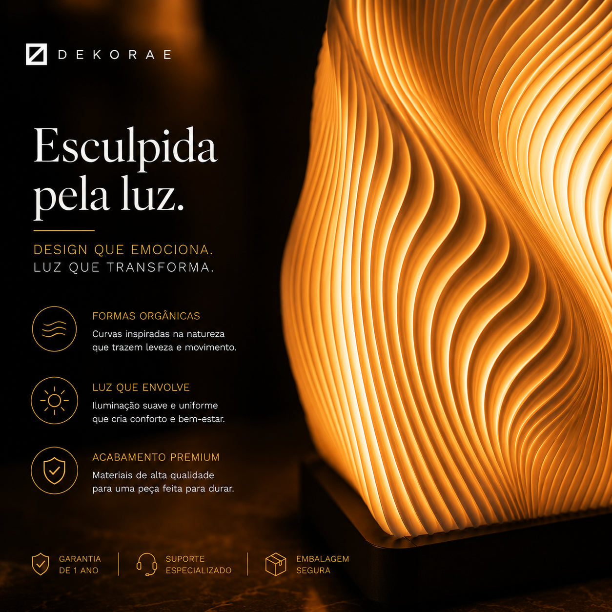 Luminária Onda Wave LED DEKORAE | Abajur | Design Escultural