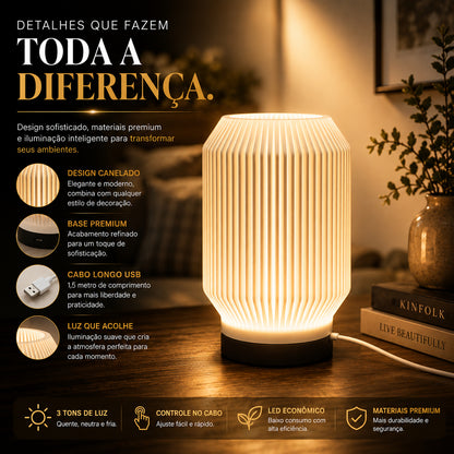 Luminária Abajur LED Canelada 3D Dekorae™