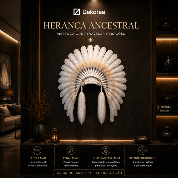 Cocar Ancestral Decorativo Artesanal Pena Natural Parede Luxo I Dekorae
