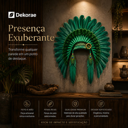 Cocar Ancestral Decorativo Artesanal Pena Natural Parede Luxo I Dekorae