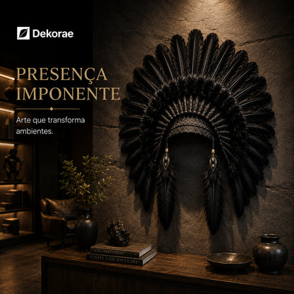 Cocar Ancestral Decorativo Artesanal Pena Natural Parede Luxo I Dekorae