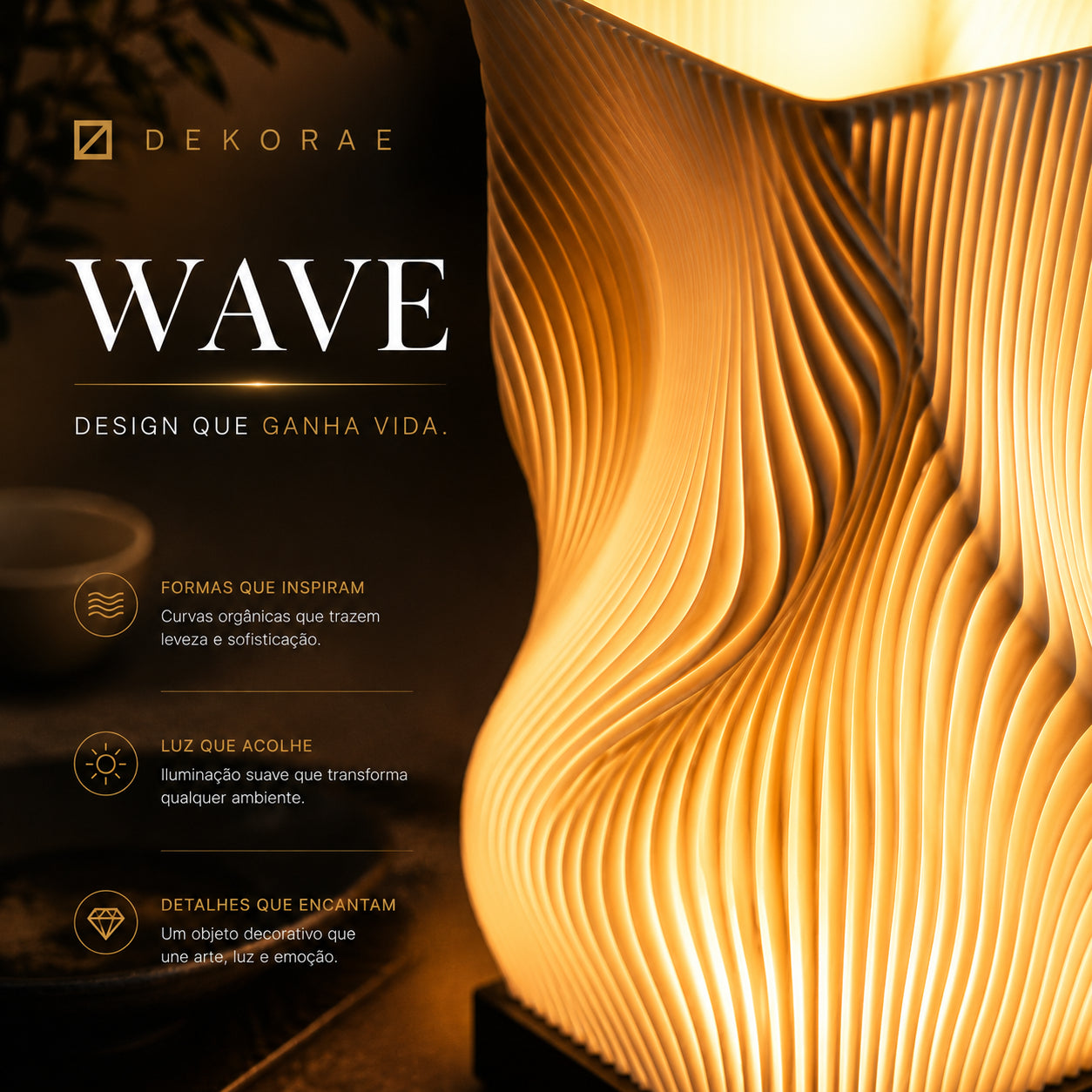 Luminária Onda Wave LED DEKORAE | Abajur | Design Escultural