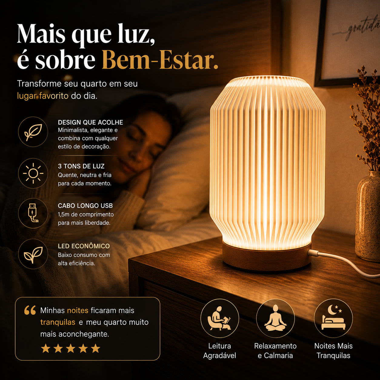 Luminária Abajur LED Canelada 3D Dekorae™