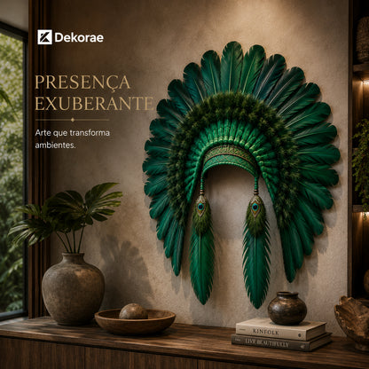 Cocar Ancestral Decorativo Artesanal Pena Natural Parede Luxo I Dekorae