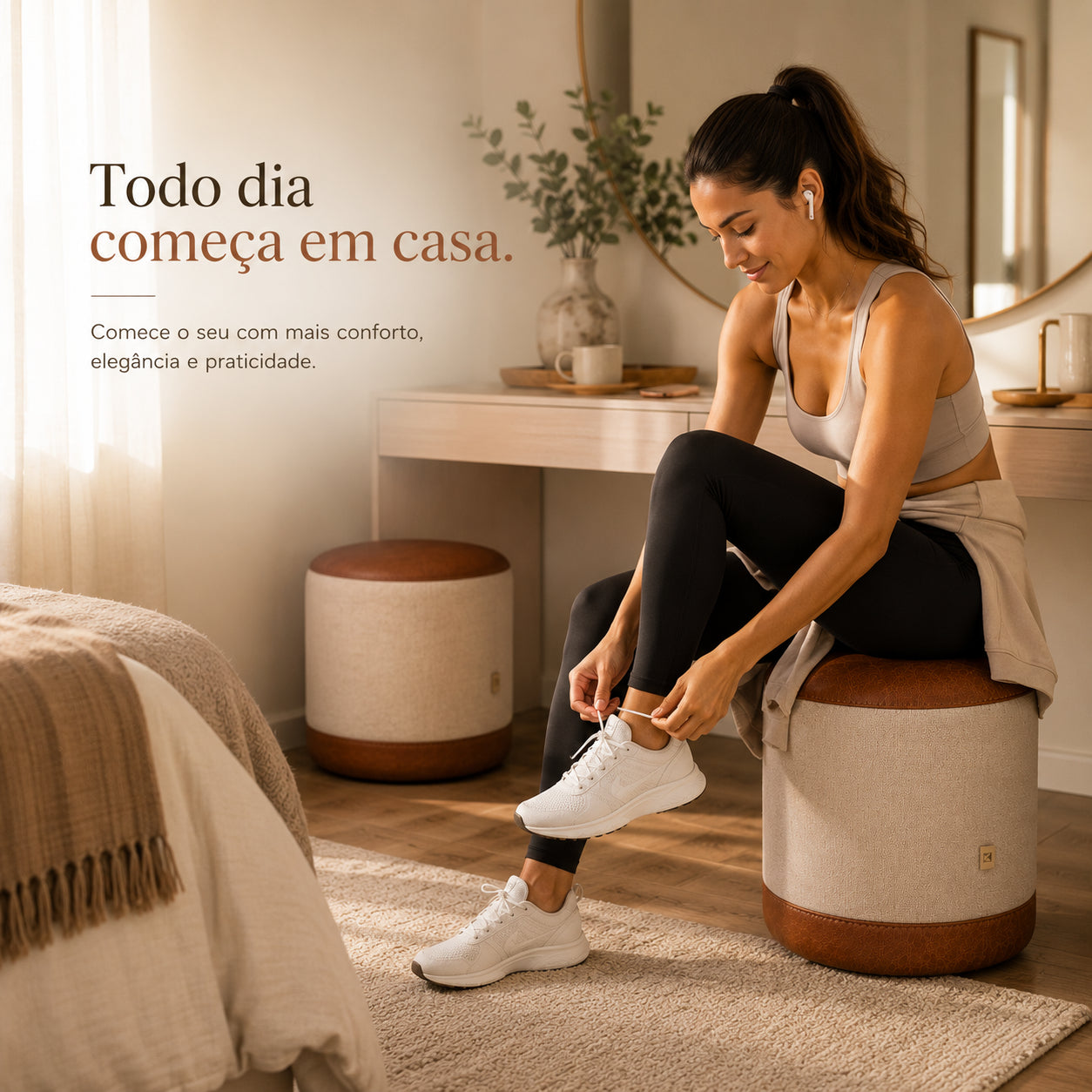 Puff Banqueta Minimalista em Linho