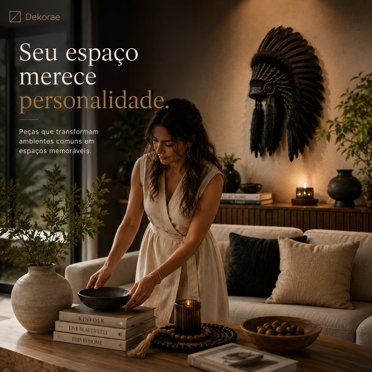 Cocar Ancestral Decorativo Artesanal Pena Natural Parede Luxo I Dekorae
