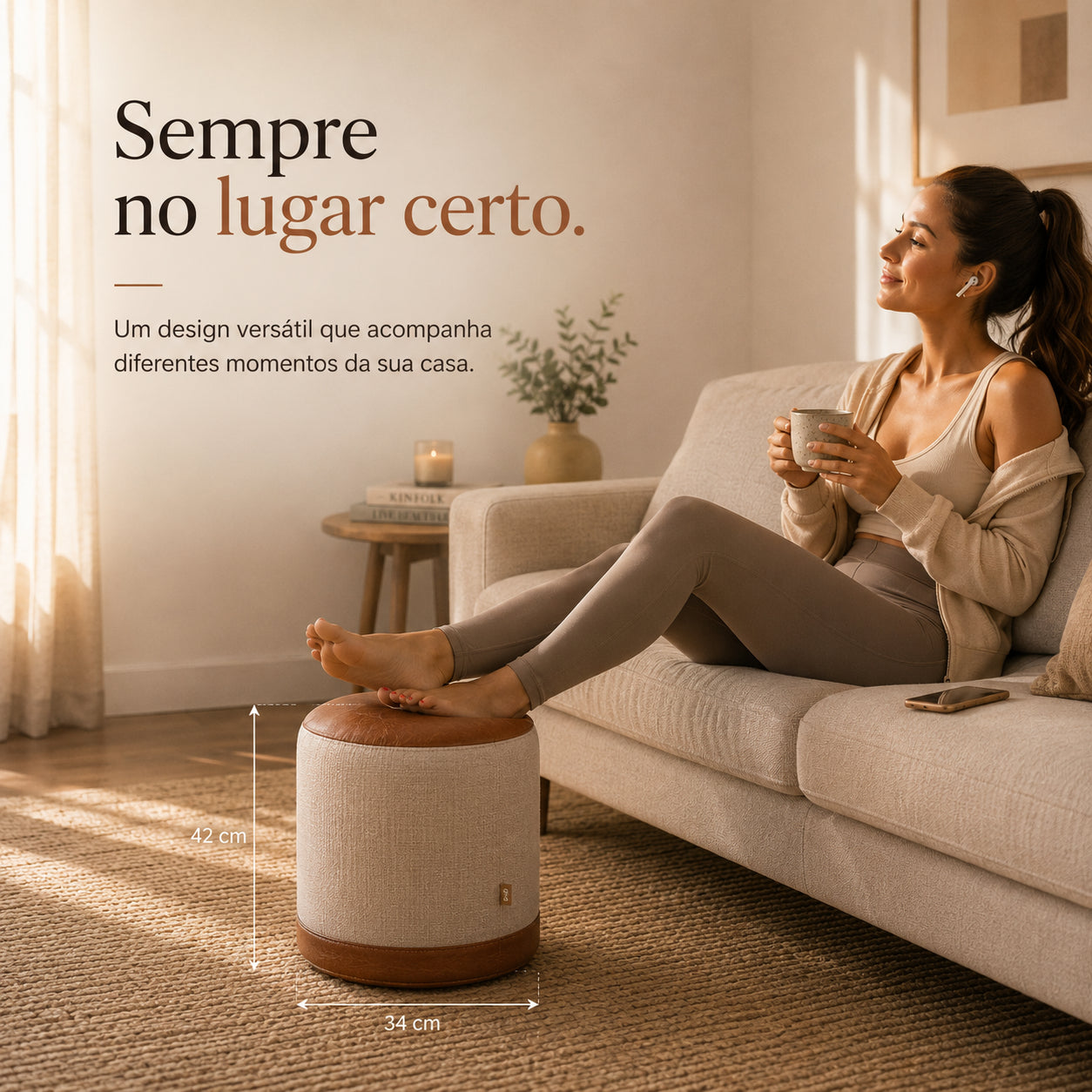 Puff Banqueta Minimalista em Linho
