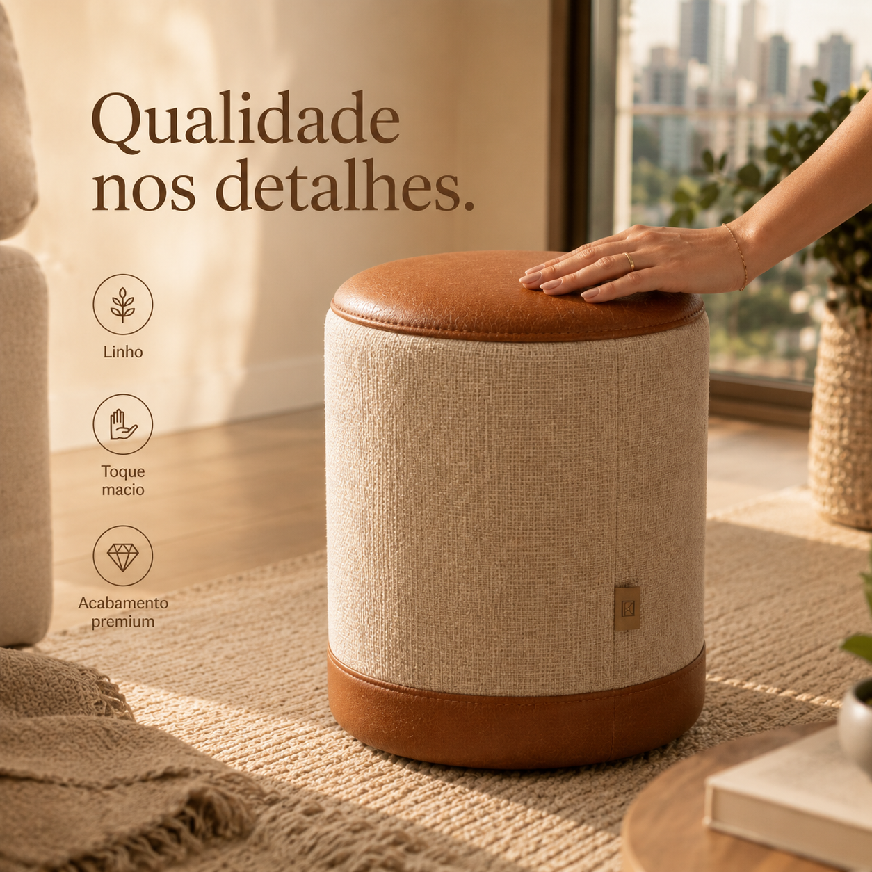 Puff Banqueta Minimalista em Linho