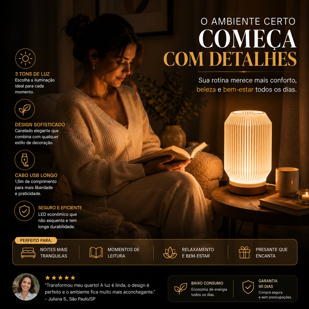 Luminária Abajur LED Canelada 3D Dekorae™