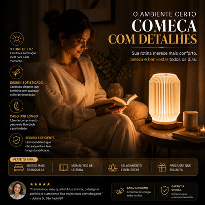 Luminária Abajur LED Canelada 3D Dekorae™