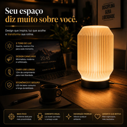 Luminária Abajur LED Canelada 3D Dekorae™