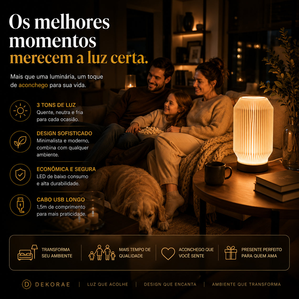 Luminária Abajur LED Canelada 3D Dekorae™