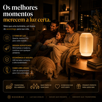 Luminária Abajur LED Canelada 3D Dekorae™