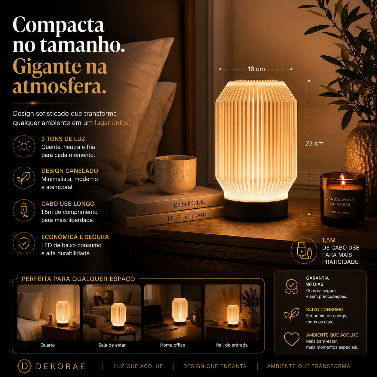 Luminária Abajur LED Canelada 3D Dekorae™