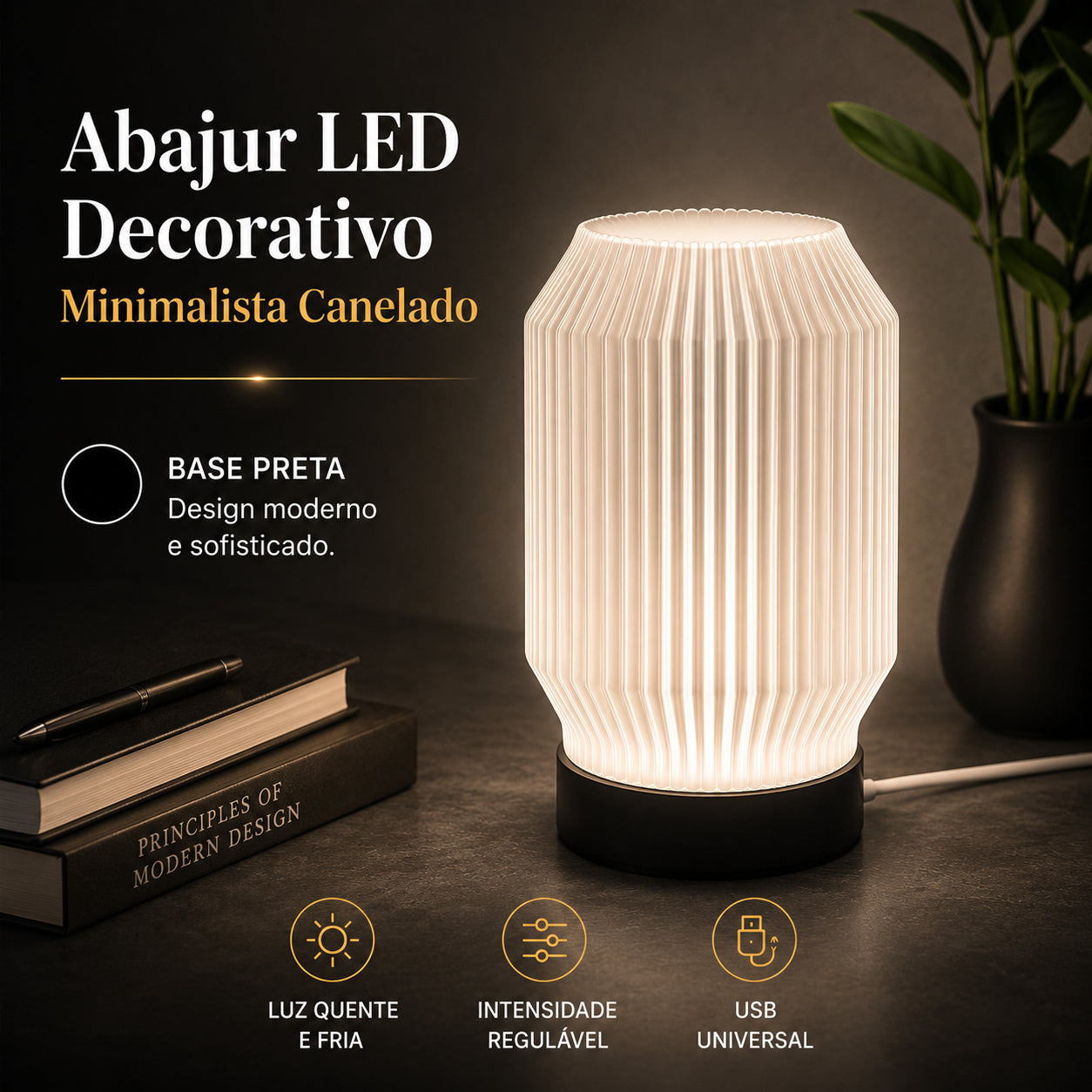 Luminária Abajur LED Canelada 3D Dekorae™