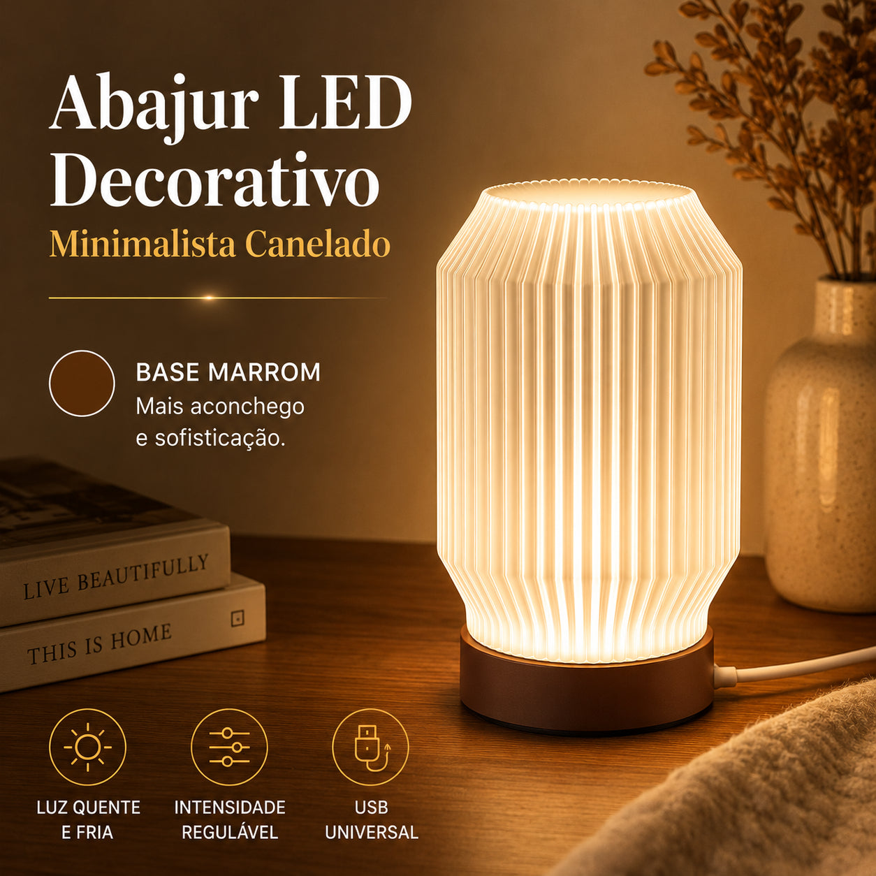 Luminária Abajur LED Canelada 3D Dekorae™