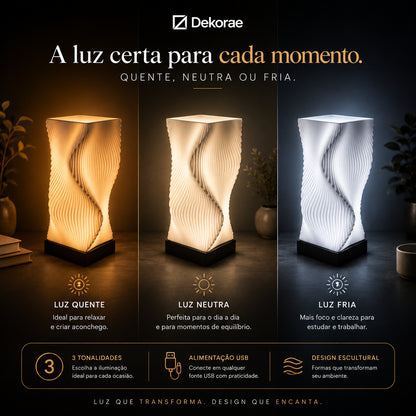 Luminária Onda Wave LED DEKORAE | Abajur | Design Escultural