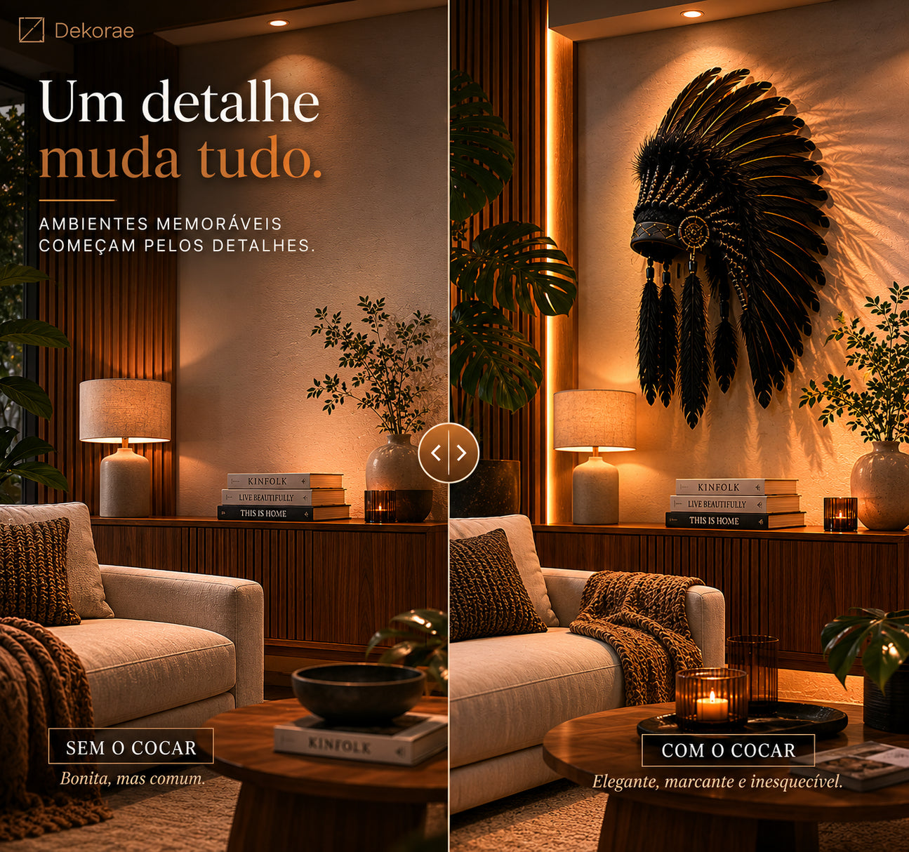 Cocar Ancestral Decorativo Artesanal Pena Natural Parede Luxo I Dekorae