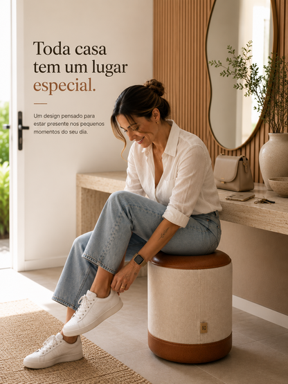 Puff Banqueta Minimalista em Linho