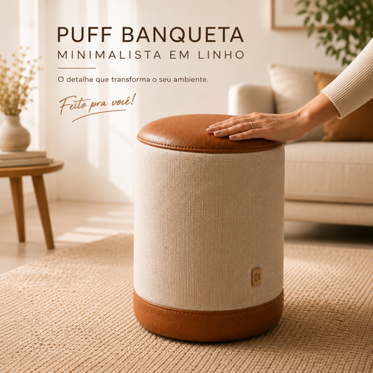 Puff Banqueta Minimalista em Linho