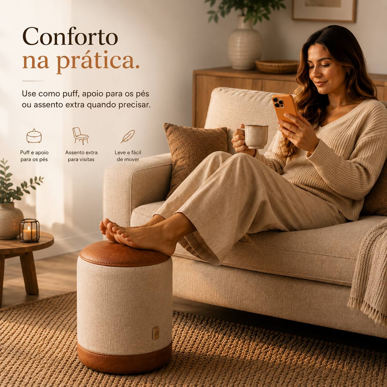 Puff Banqueta Minimalista em Linho