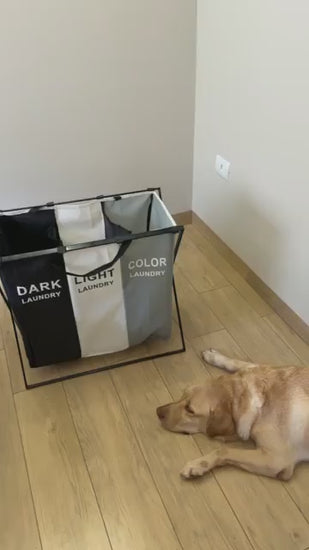 Cesto de Roupa Dobrável 3 Compartimentos Dekorae - visão completa do produto em ambiente real