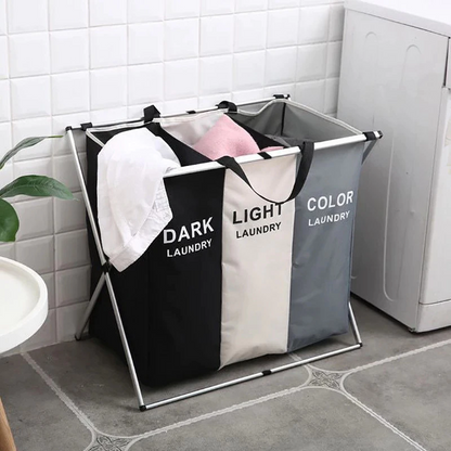 Cesto Roupa Dobrável Grande 3 Compartimentos Organizador Separador aluminio