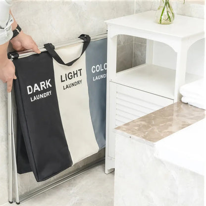 Cesto Roupa Dobrável Grande 3 Compartimentos Organizador Separador aluminio