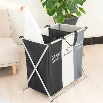 Cesto de roupa dobrável grande 3 compartimentos Dekorae, organizador separador para lavanderia