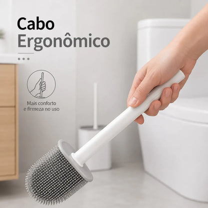 Conjunto Escova para Vaso Sanitário em Silicone com Suporte e Base para Banheiro.