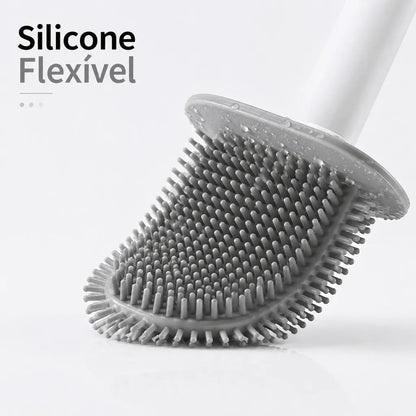Conjunto Escova para Vaso Sanitário em Silicone com Suporte e Base para Banheiro.