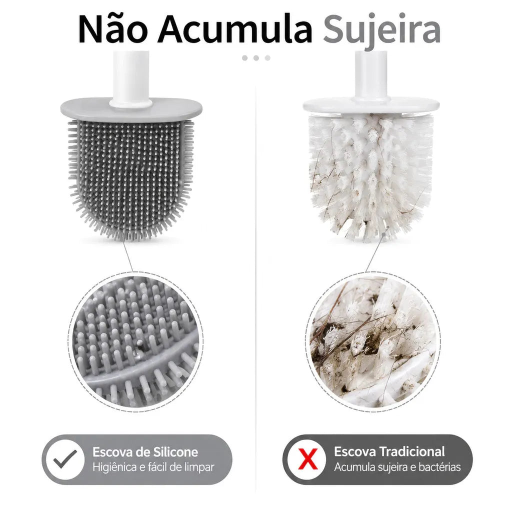 Conjunto Escova para Vaso Sanitário em Silicone com Suporte e Base para Banheiro.
