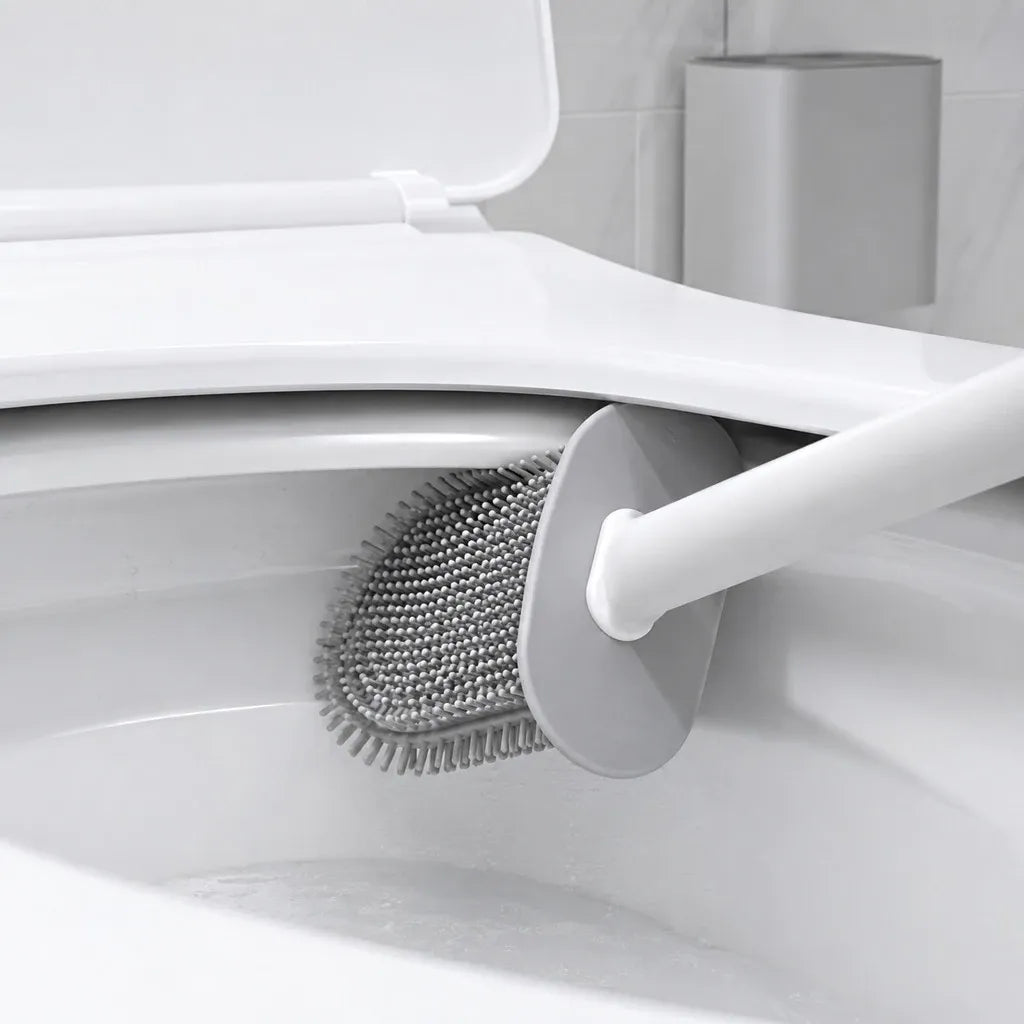 Conjunto Escova para Vaso Sanitário em Silicone com Suporte e Base para Banheiro.