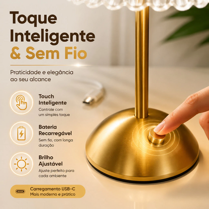 Luminária de Mesa LED Abajur Cristal Touch Recarregável 3 Cores Sem Fio Candeeiro